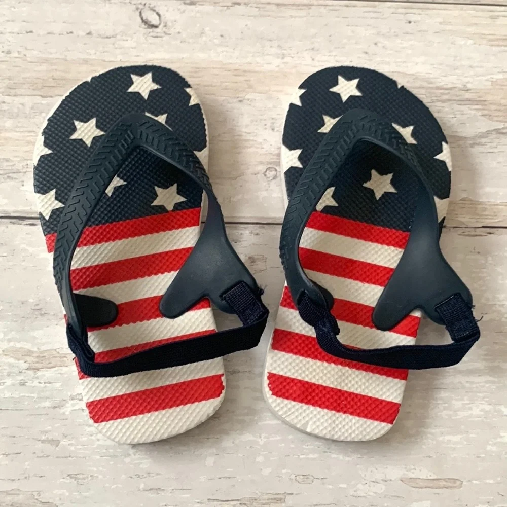 Old Navy Baby Toddler American Flag Sandals Heel Strap Size 5 Shoes Flip Flops